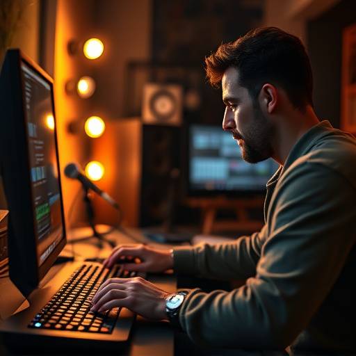 Sound designer working on a computer with audio editing software