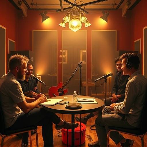 Team meeting taking place at the Celestial Sounds Studio