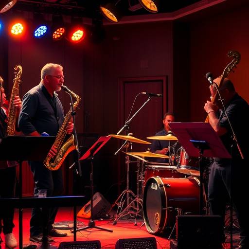 The Rhythm Rebels, a jazz band, playing instruments during a live recording session